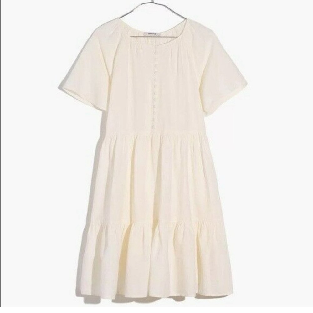 NEW Embroidered Eyelet Button-Front Tiered Mini Dress
